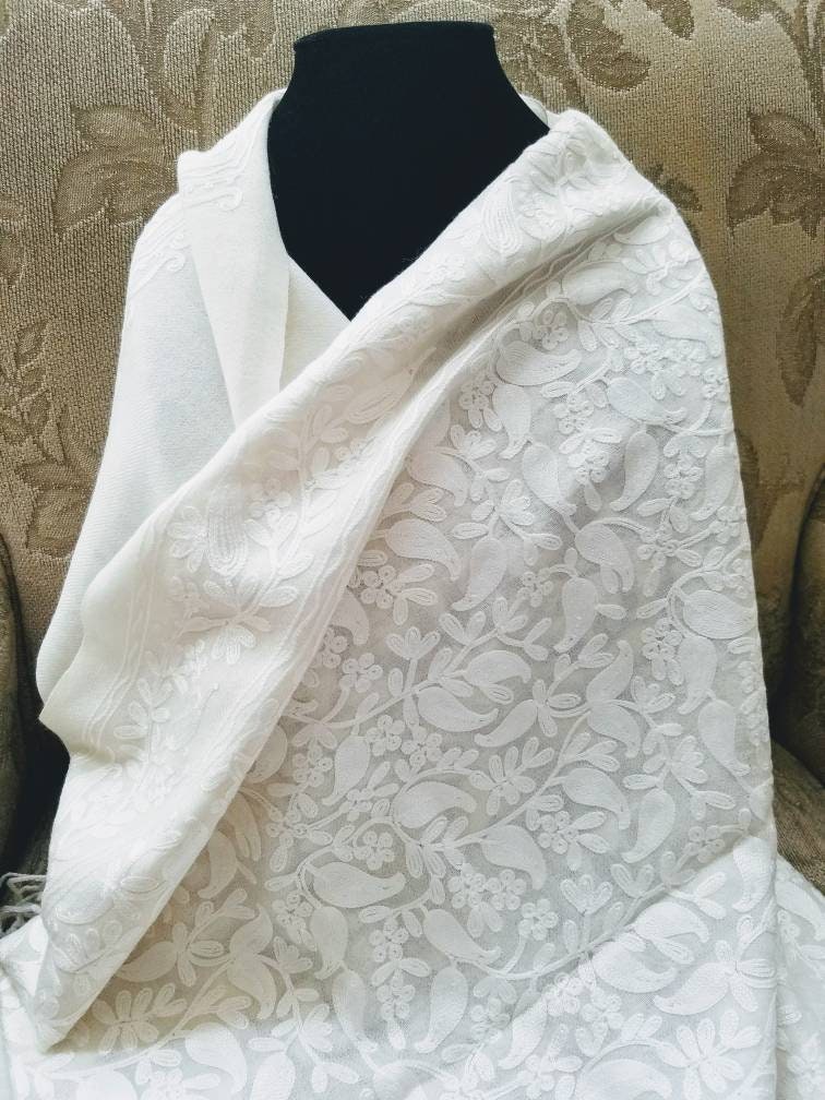 embroidered ivory wool shawl cream wool shawl gifts for her wedding shawl wedding wrap bridal shawl wedding guest shawl bridesmaid shawl