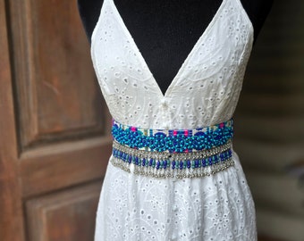 Boho Belly Dance Belt: Colorful Beaded Fringe Ghungroo Costume Belt