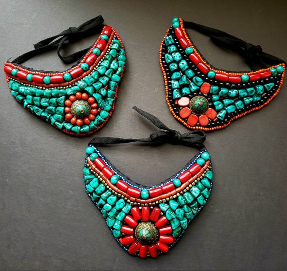 Buy Egyptian Collar Necklace Bead Embroidery Jewelry With Gemstone Handmade  Coral Turquoise Statement Necklace for Women Goddess Bib Necklace Online in  India - Etsy