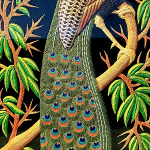 Large Hand Embroidered Peacock Wall Art: Zardozi India Decor image 7