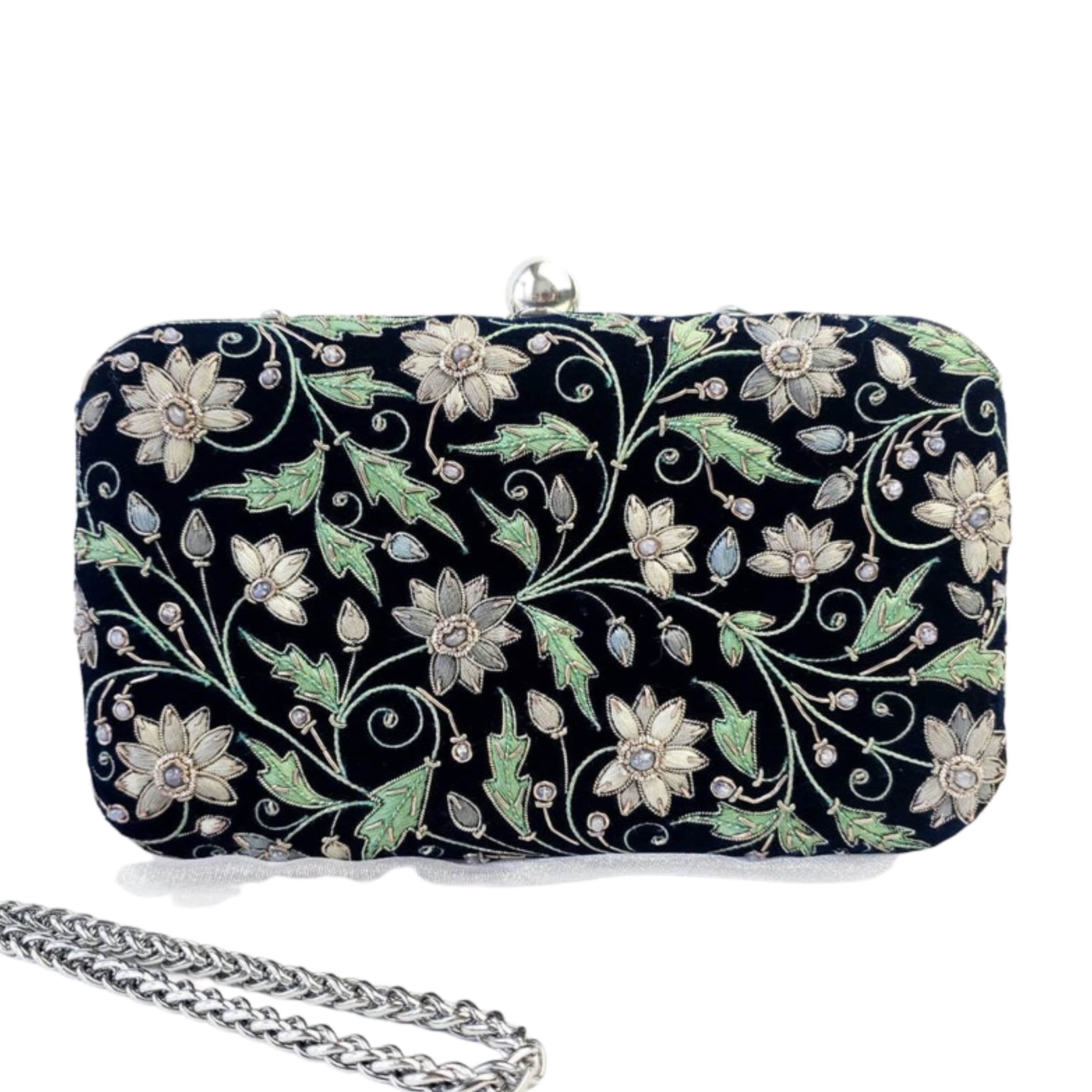 Embroidered velvet designer clutch, luxury evening clutch bag, OOAK floral  handbag, wedding clutch, wedding guest clutch,party purse,zardozi