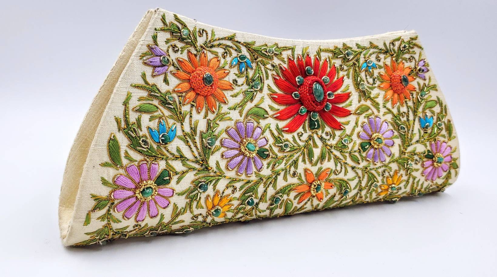 Jewel clutch, bridal clutch, embroidered silk evening clutch, wedding