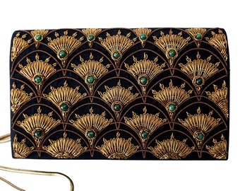 Bestickte Samt Abend Clutch: Zardozi Edelstein Party Geldbörse