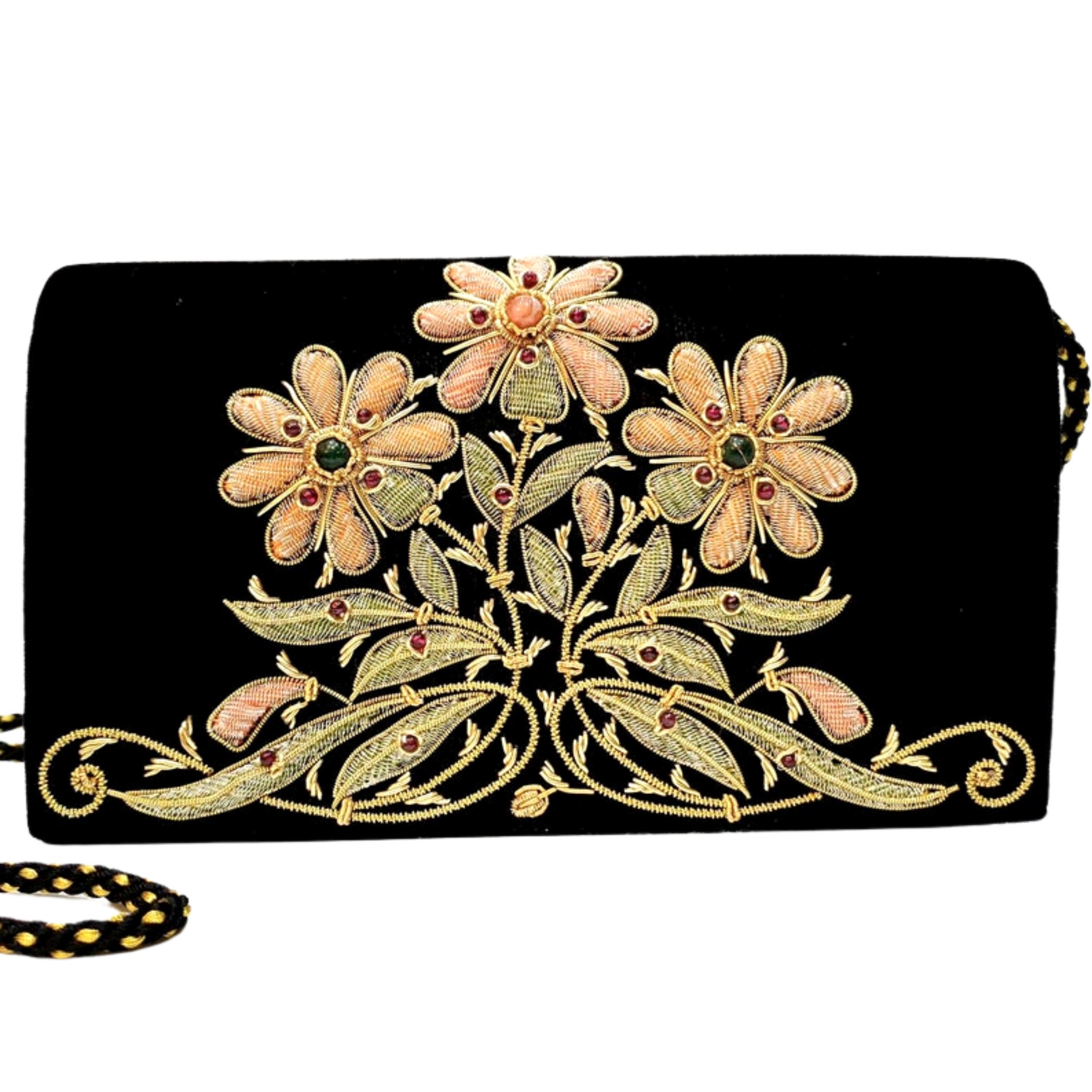 Luxury black velvet evening clutch bag, hand embroidered handbag ...