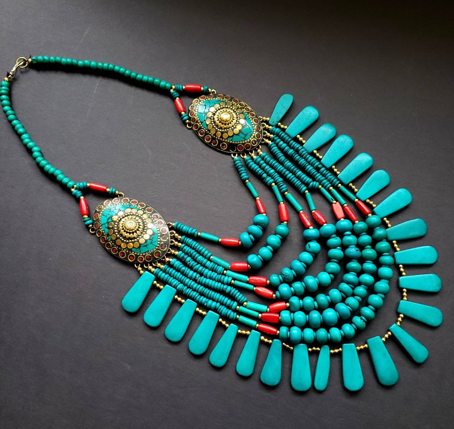 Boho Turquoise & Jasper Mala Necklace with a Tibetan Endless Knot Symb –  Naked Planet Jewelry