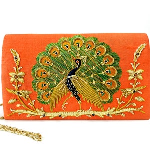 Colorful peacock embroidered purse, hand embroidered peacock clutch bag , bird purse, bird lover gift, OOAK statement clutch, zardozi purse