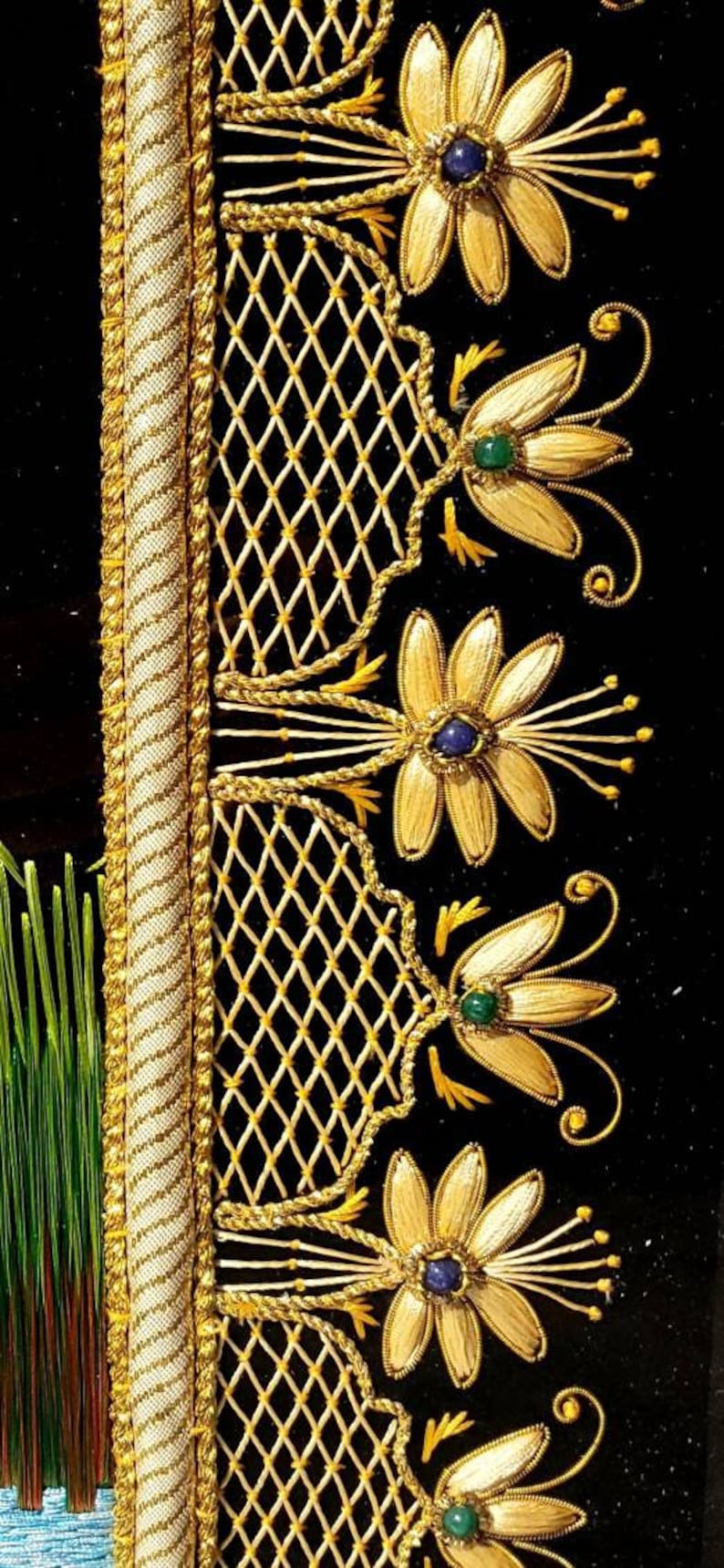 Large Hand Embroidered Peacock Wall Art: Zardozi India Decor image 10