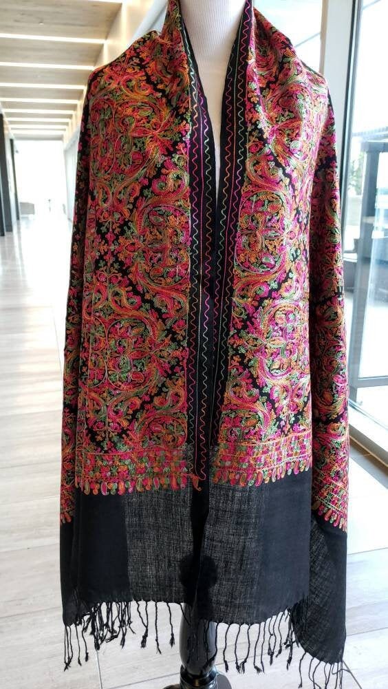 black embroidered kashmiri shawl