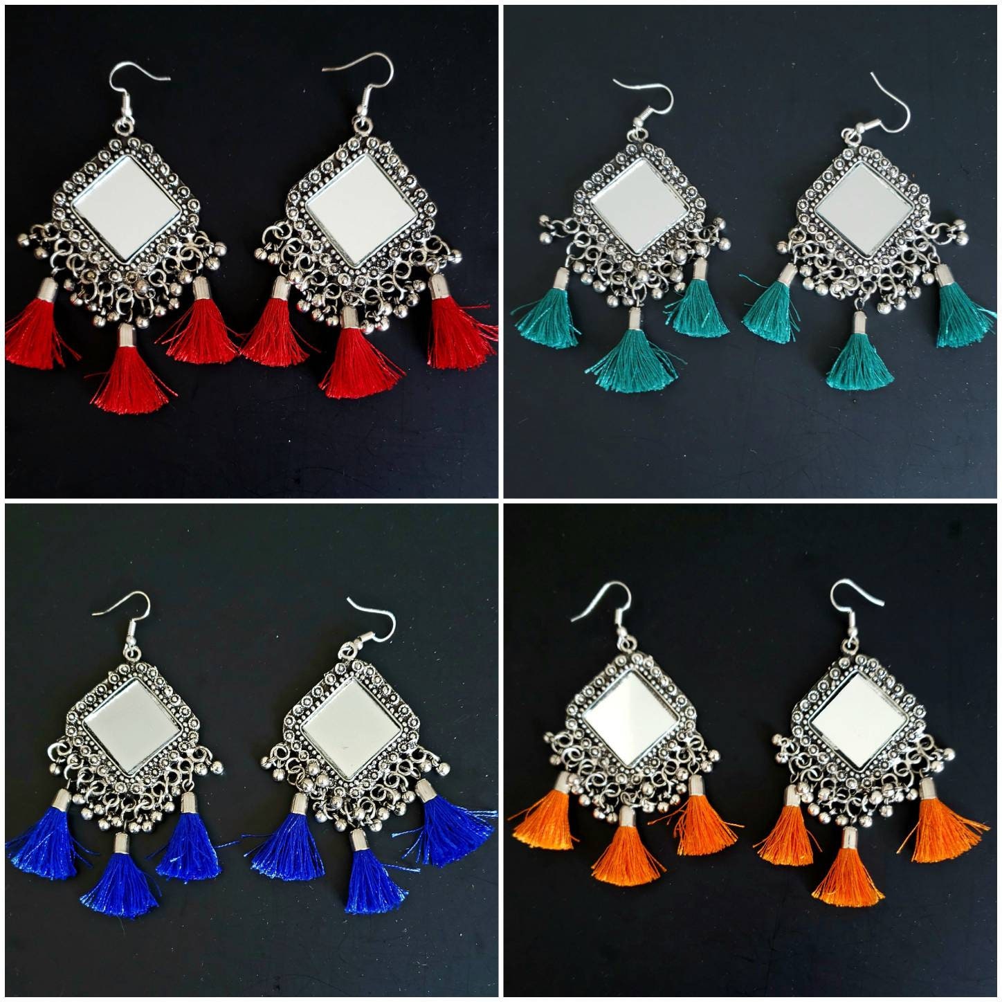 boho tassel earrings Royal blue tassel earrings blue cotton fringe earrings dusty blue earrings tiny drop earrings cheap earrings