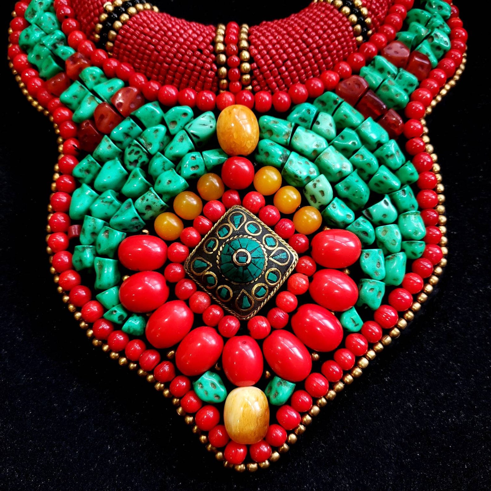 Tibetan Bib Necklace Tribal Statement Necklace Large Collar Etsy