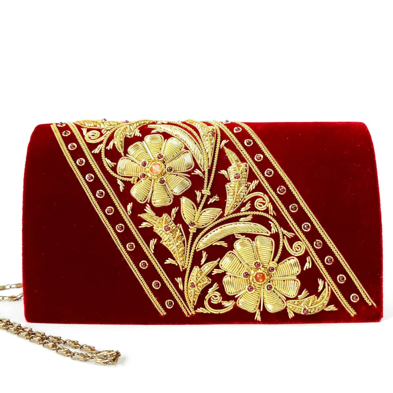 Embroidered velvet designer clutch, luxury evening clutch bag