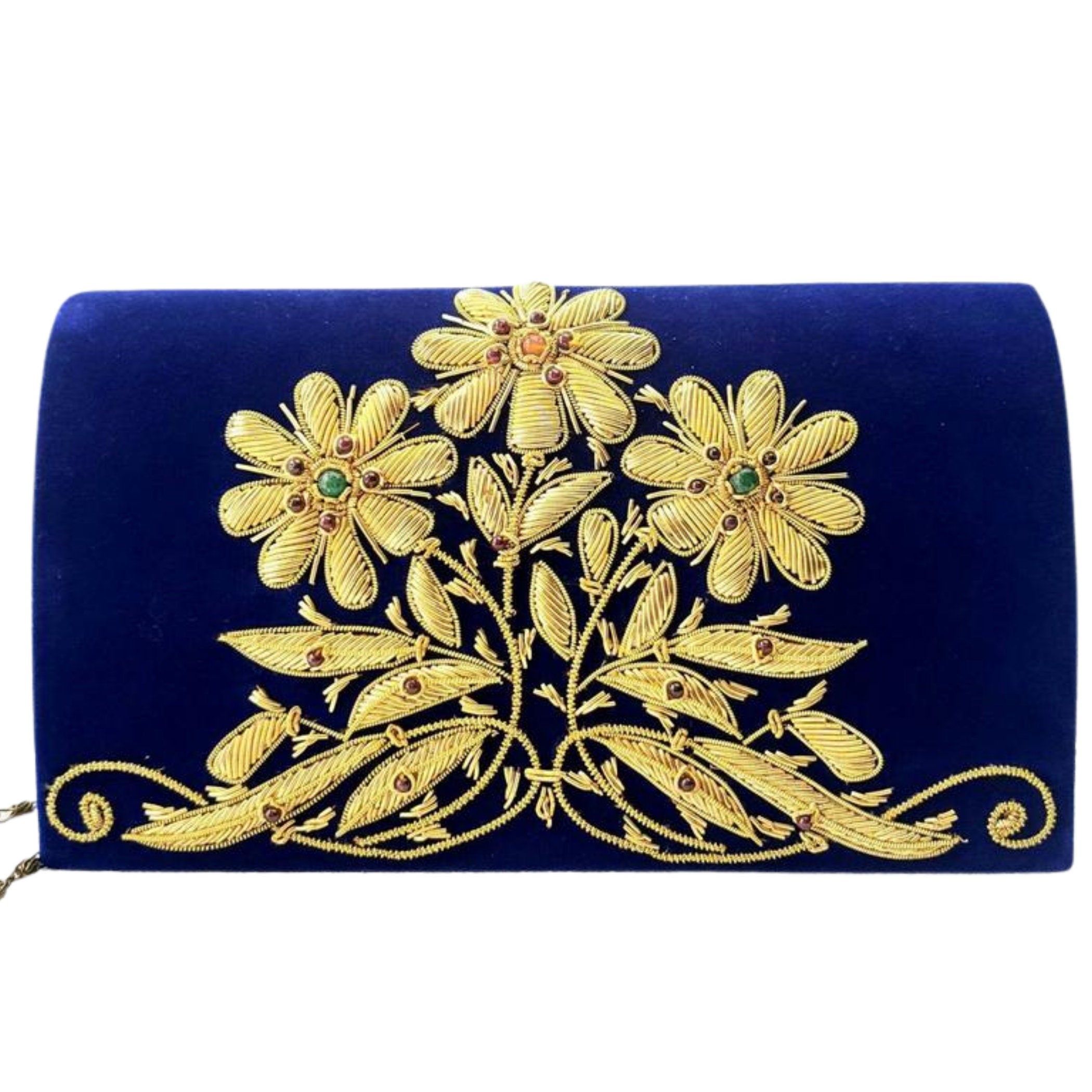 Luxury Blue Velvet Evening Clutch Bag Hand Embroidered With Gold Flowers Goldwork Handbag OOAK Statement Handbag Zardozi Purse India Bag Etsy Ireland