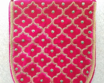 Red Velvet Crossbody Phone Bag: Hand Embroidered Zardozi Travel Purse