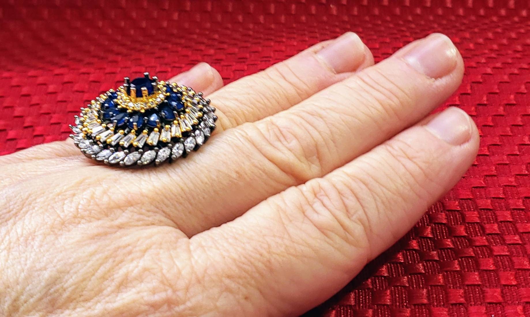 Large crystal statement ring, faux diamond and blue sapphire fashion