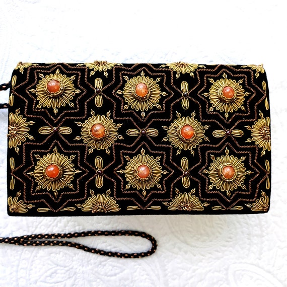 Luxury Black Velvet Evening Bag Inlaid With Gemstones Hand 