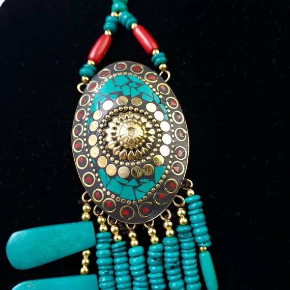 Multistrand Tibetan Turquoise and Coral Necklace,large