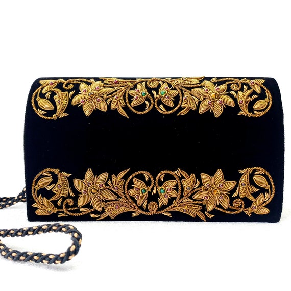Chanel Black Velvet Diamond Clutch Bag with Camellia Detailing Chanel | TLC