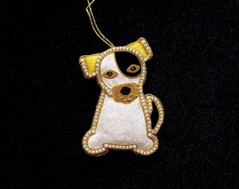 Dog Christmas ornament, Pet holiday ornament, handmade embroidered velvet animal ornament, puppy Christmas decoration, wreath decor