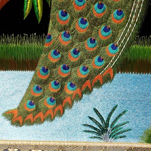 Large Hand Embroidered Peacock Wall Art: Zardozi India Decor image 8