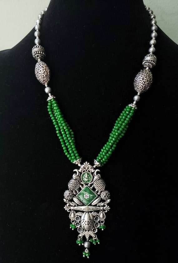 CZ Ganeshi Necklace Set: Meenakari Hindu Jewelry