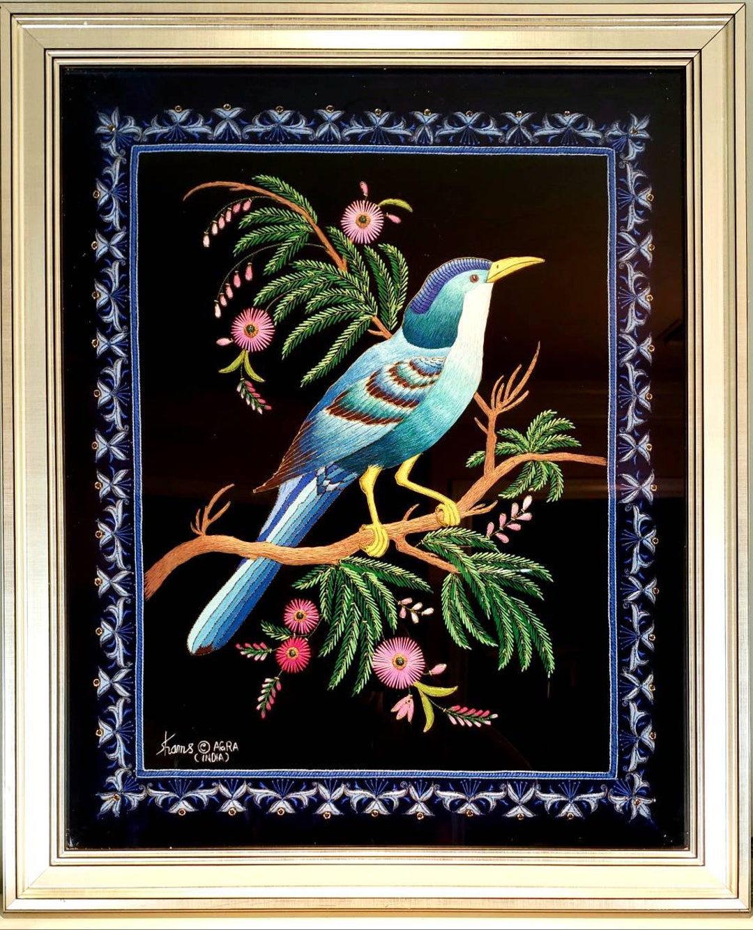 Hand Embroidered Silk Bird Tapestry: Framed Zardozi Art - Etsy
