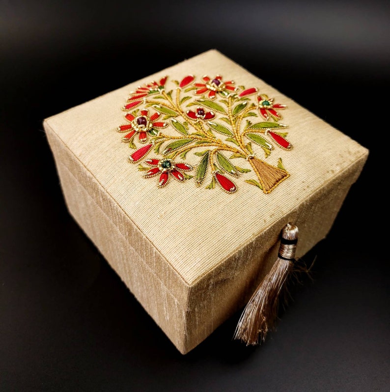 bridesmaid gift ring bearer box wedding ring box hand embroidered gift box engagement ring box keepsake box Small silk jewelry box