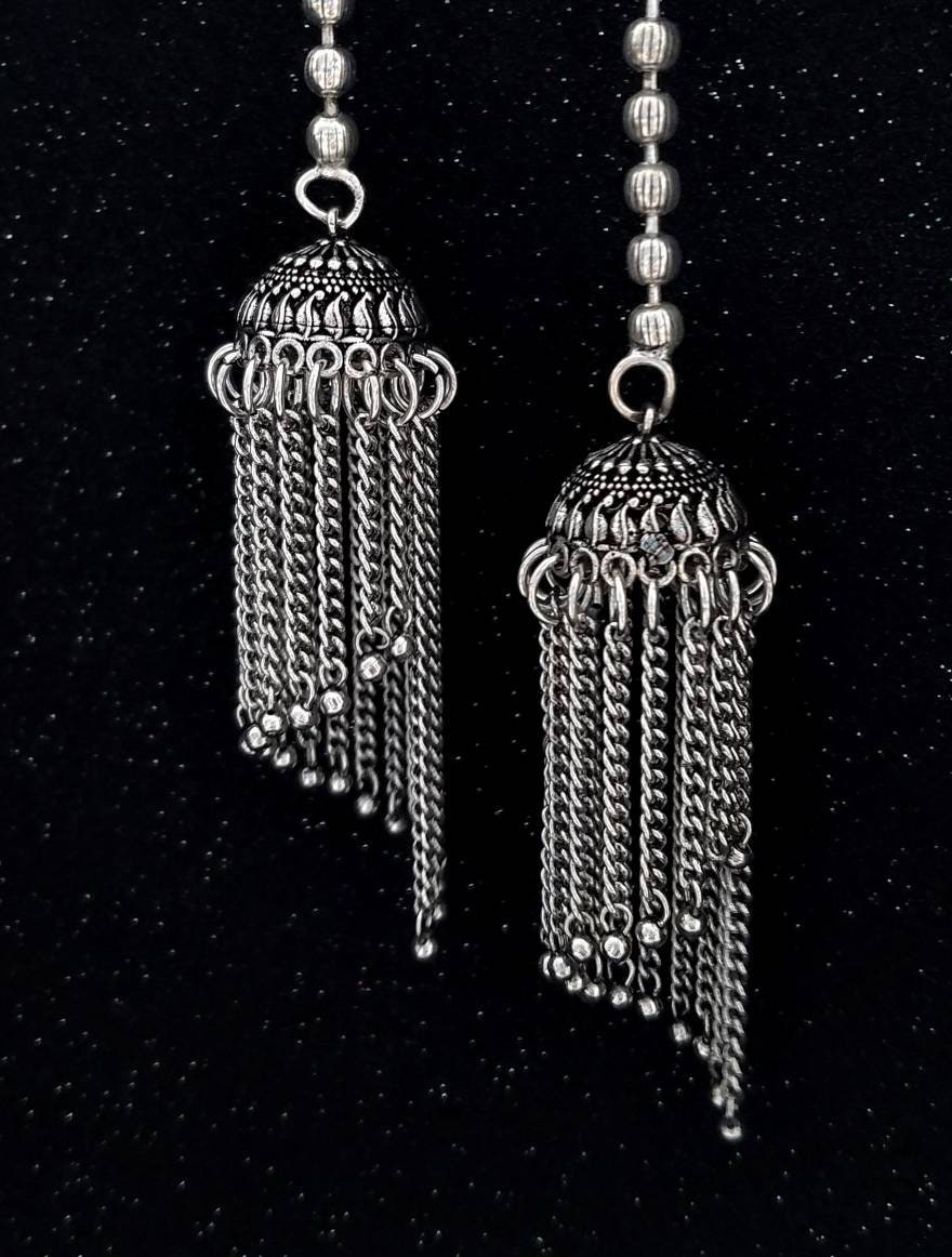 Indian jhumka earrings in oxidized silver, Indian jewelry, long ...