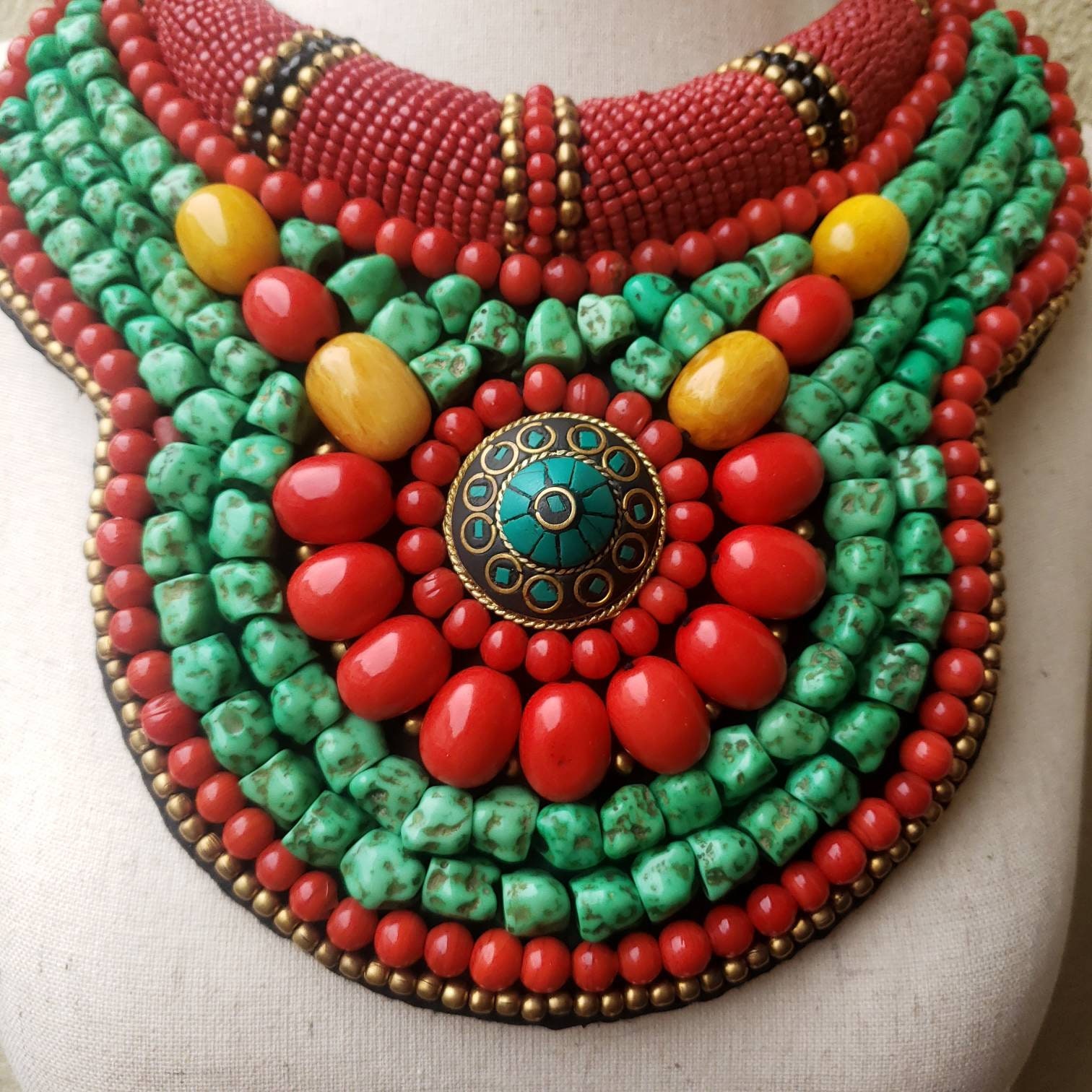 Boho Turquoise & Jasper Mala Necklace with a Tibetan Endless Knot Symb –  Naked Planet Jewelry