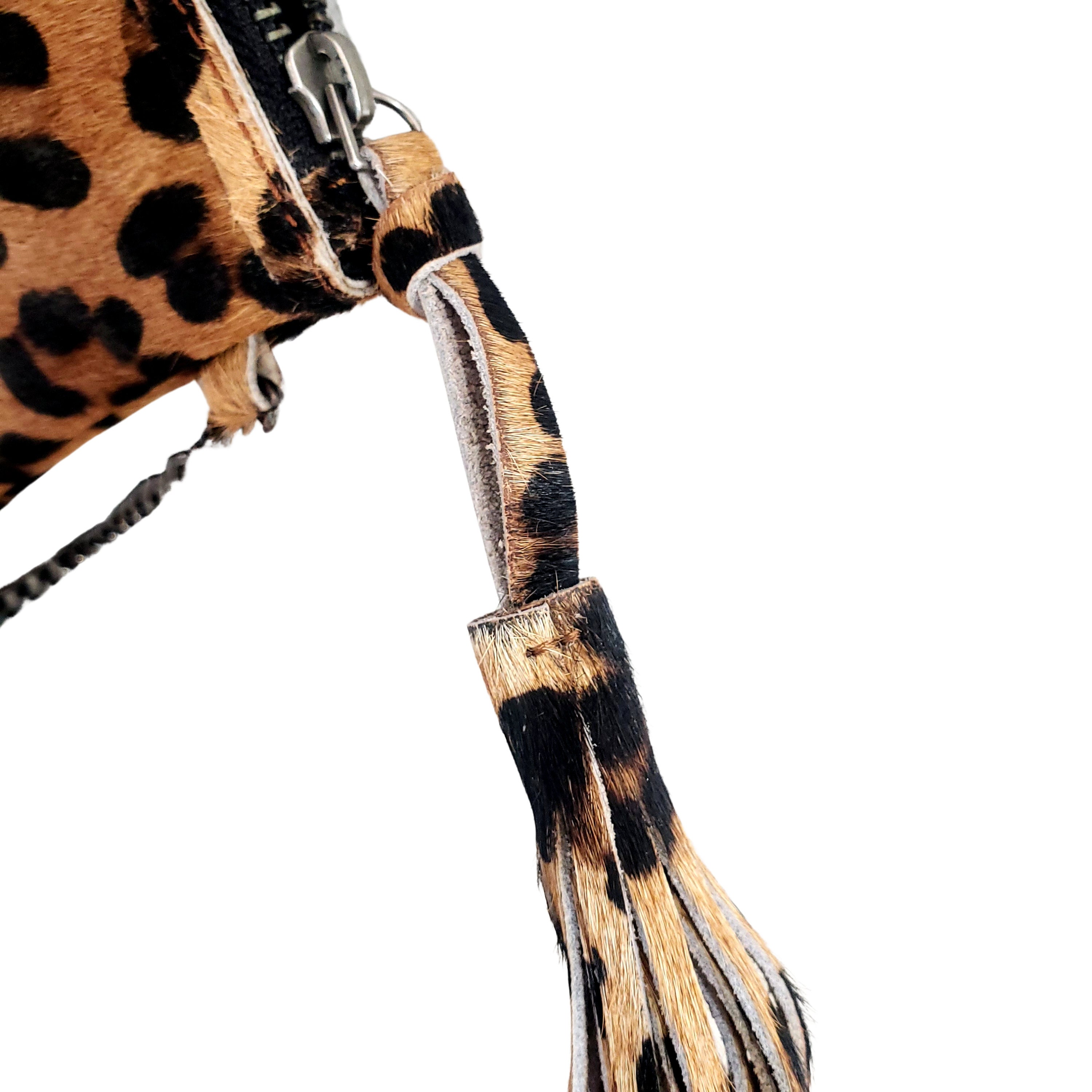 Leopard Print Purse Calf Hair-On Leather Cheetah Clutch Wild Animal Fringe PU Crossbody Wristlet Chain Bag
