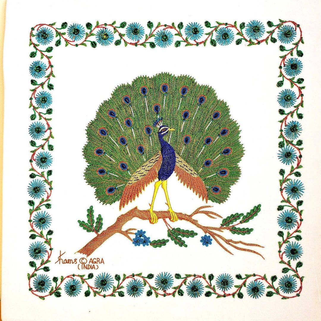Peacock Wall Art, Peacock Tapestry, Peacock Embroidery Art, Peacock