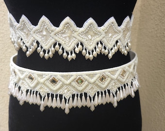 Ivory Wedding Belt: Beaded Bridal Sash with Pearl Fringe and Sequins