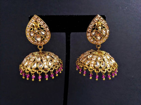 Latest Small AD Jhumka Earrings Gold Designs American Diamond Jhumka  Earrings South Indian Jhumka Designs in Gold Bollywood Earrings - Etsy