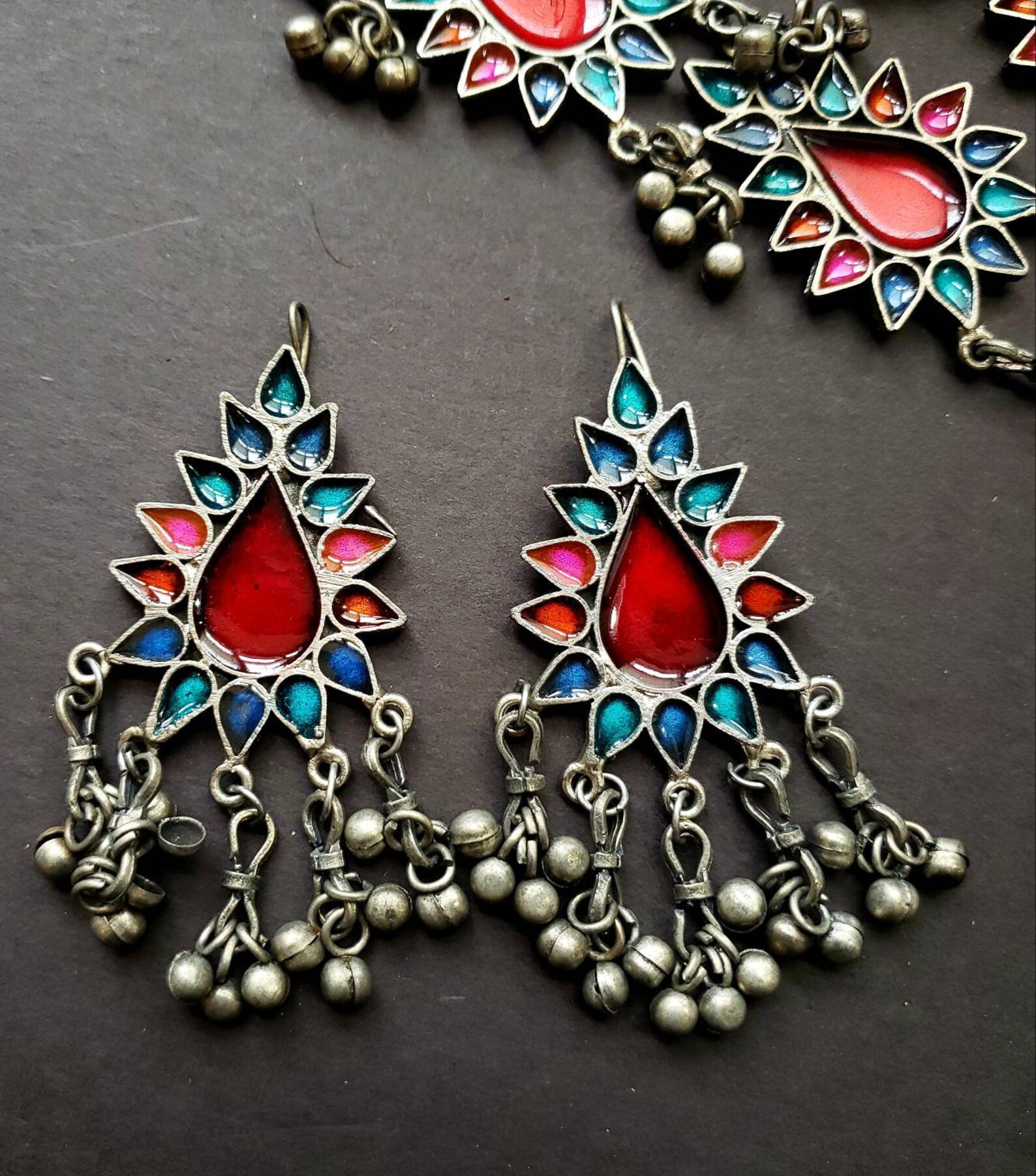 Tribal Multi-Color Afghani Jewelry Set for Women – Necklace & Earrings