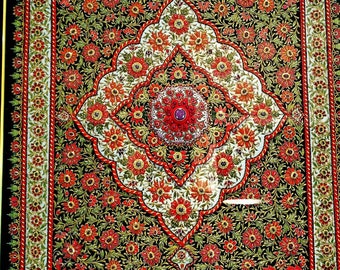 PRE-ORDER   Large hand embroidered carpet design tapestry with rubies, zardozi embroidery wall art, floral wall hanging, India home decor
