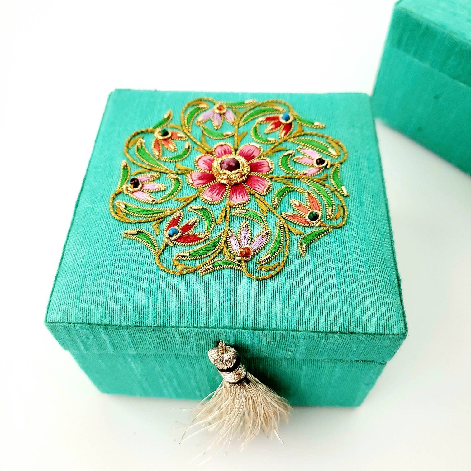 Teal jewelry box silk gift box small gift box presentation Etsy