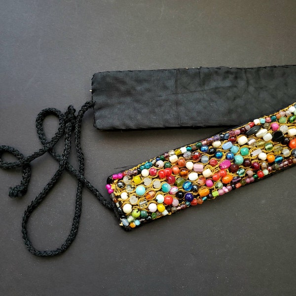 Hand crafted colorful bead belt, vintage inspired beaded belt, couture belt, fashion belt, tie belt, confetti belt, adjustable belt