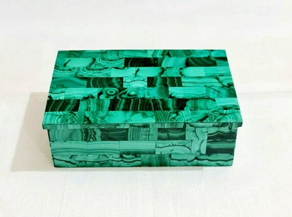 6 x 4 x 2.5 Inches Marble Decorative Box Green Collectible Box Malachite Stones 