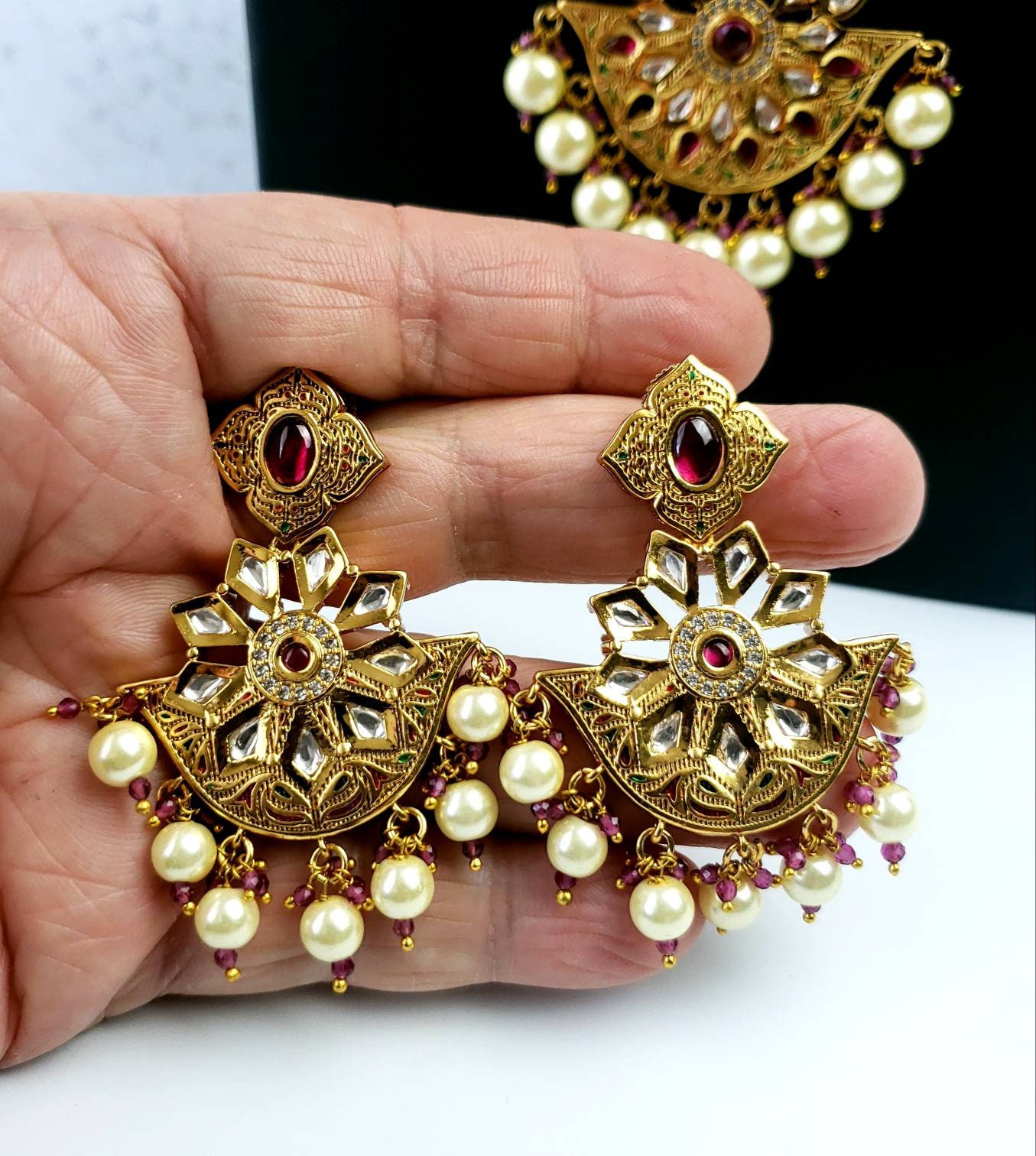 Baby Pink Earrings Chaanbali Punjabi Earrings Punjabi Jewelry Indian Jewellery  Polki Earrings Indian Earrings Bollywood - Etsy
