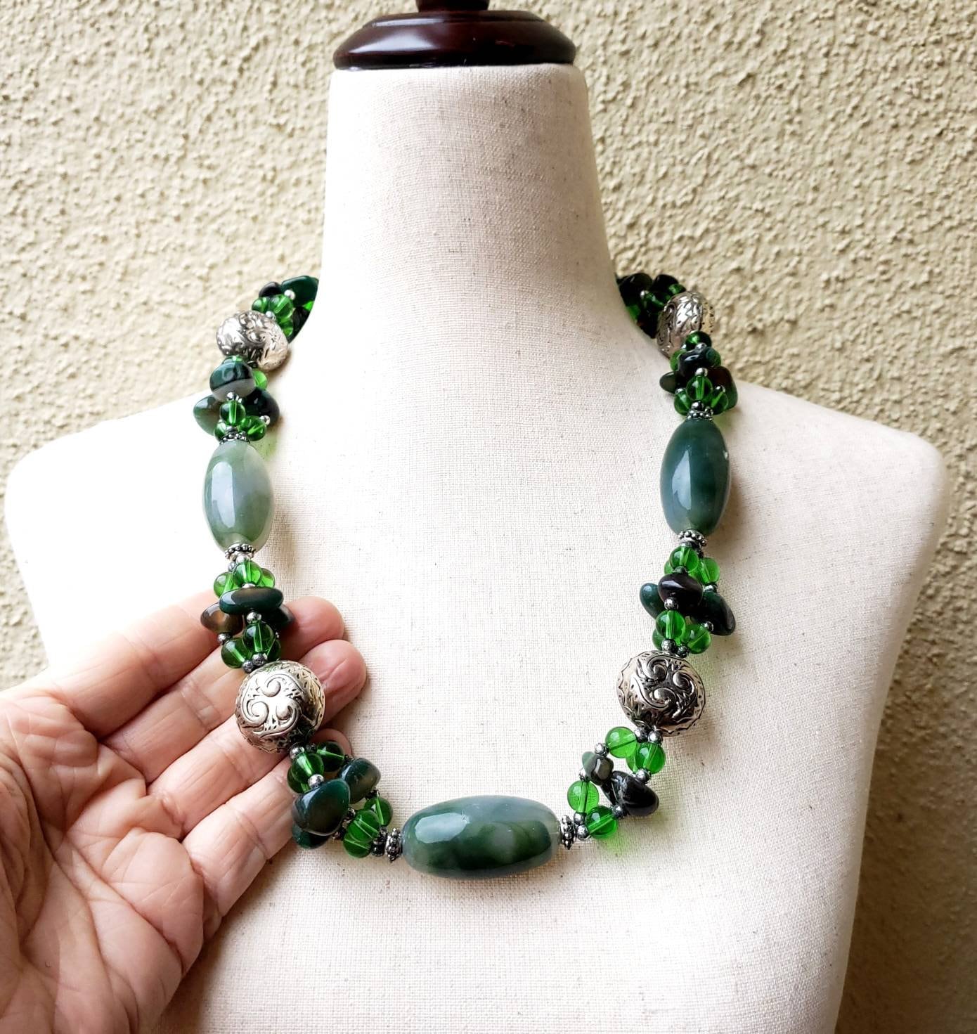 Amazon.com: JYX Green Jade Necklace for Women 6.5-13.5mm Round Korean Jade  Beads Necklace 18