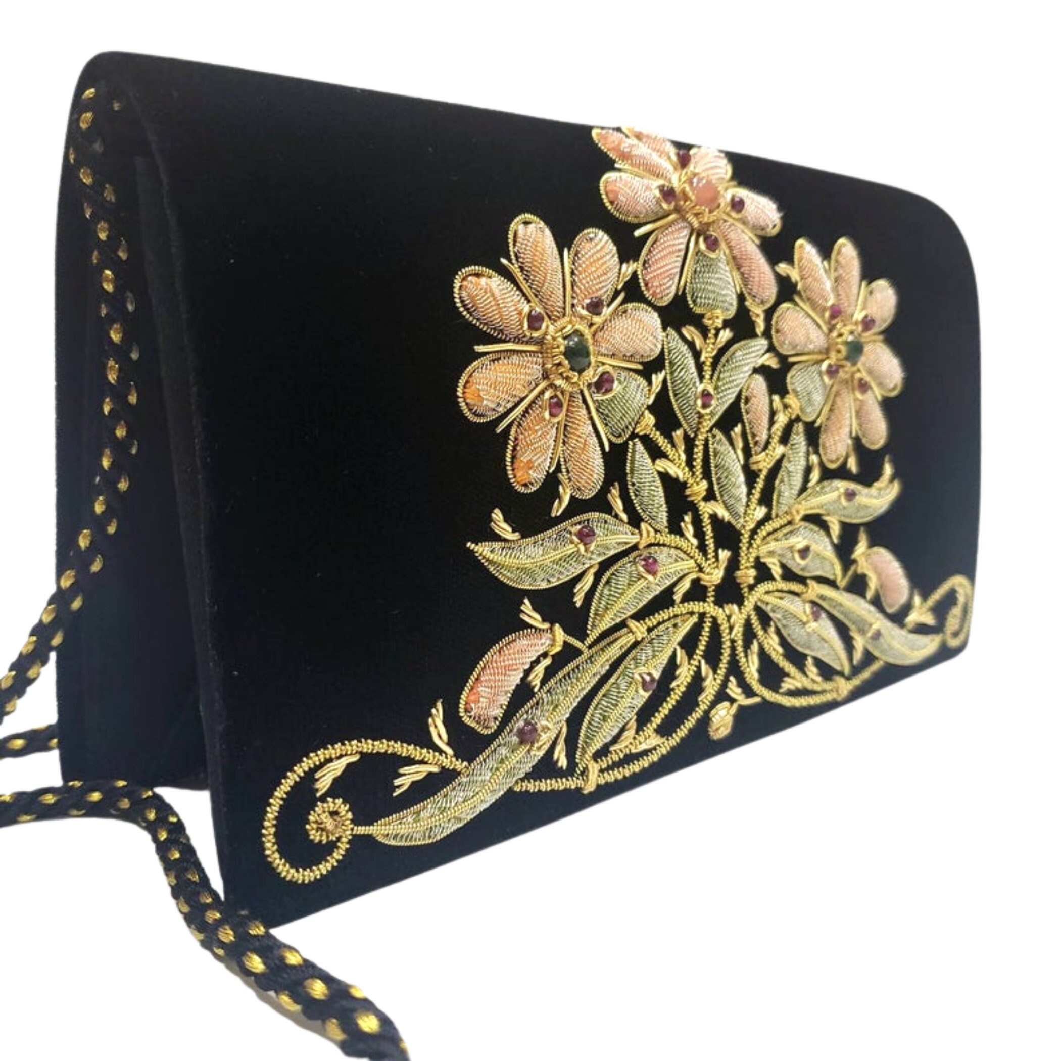 Black velvet designer clutch bag, luxury evening clutch