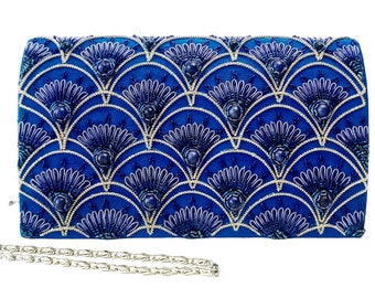 Art Deco Blue Silk Evening Bag: Lapis Lazuli Embroidered Clutch