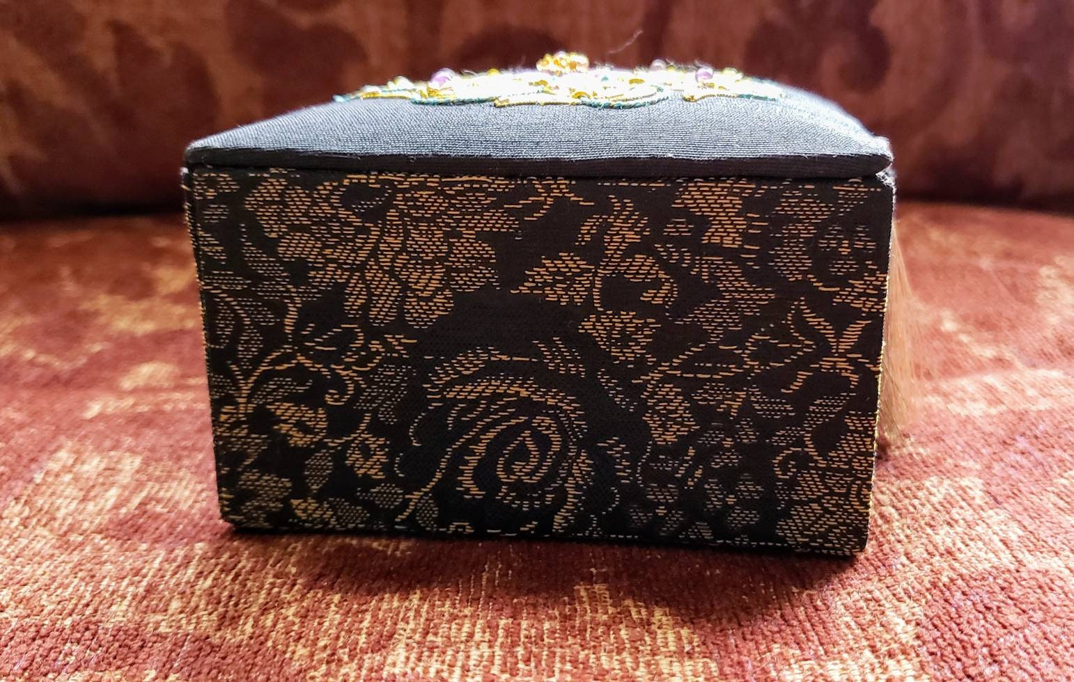 Black silk handmade embroidered Jewelry box, silk gift box, wedding
