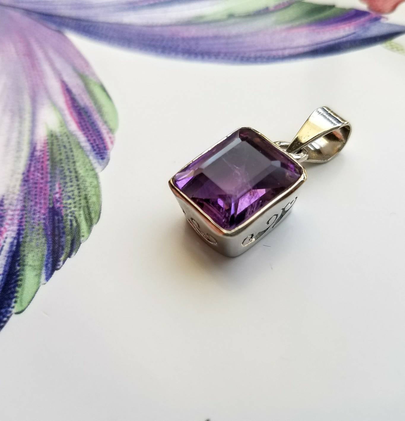 925 Sterling Silver Amethyst Pendant, amethyst birthstone gift for her ...