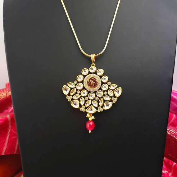 Gold Plated Indian Ruby Kundan Pendant 