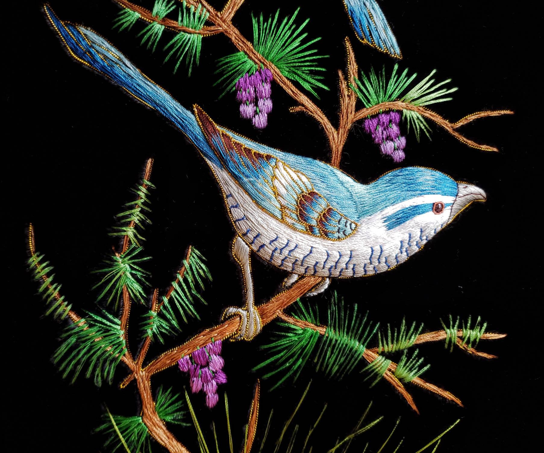 Embroidered Bird Wall Art Embroidered Blue Birds Needlepoint - Etsy