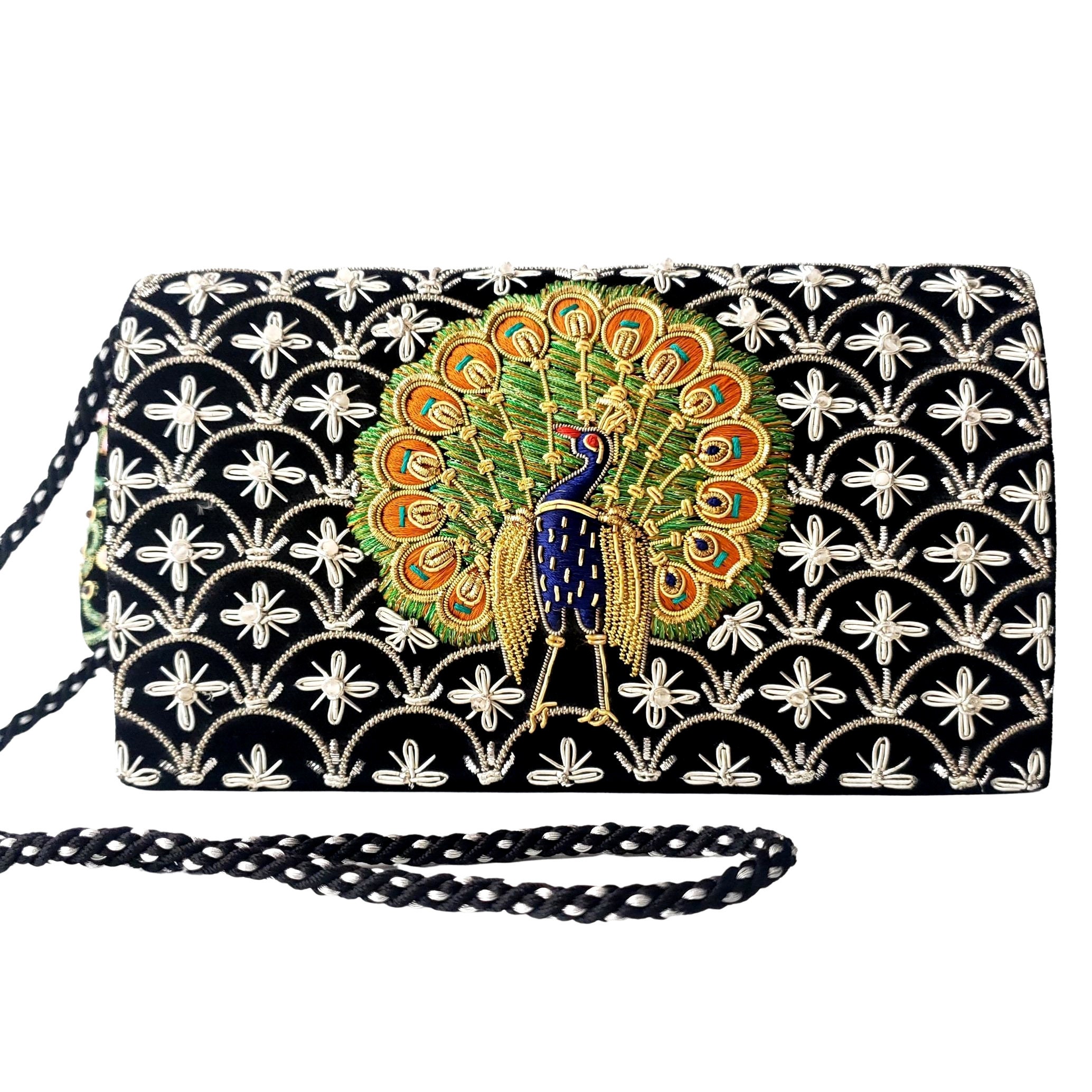 Step into Whimsical Opulence: The Celeste Peacock Garden Silk Handbag –  CHOKHI DHANI KALAGRAM