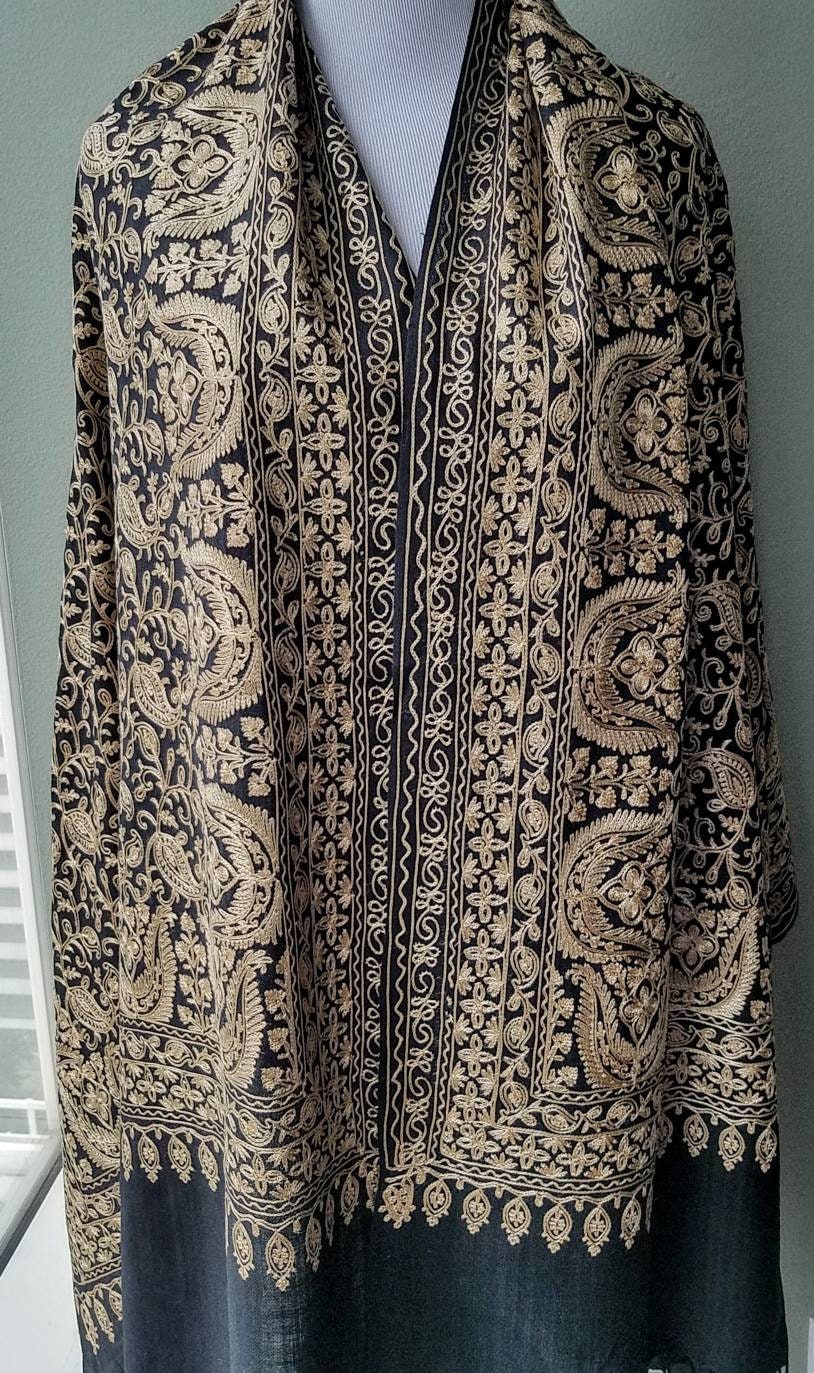 embroidered black shawl
