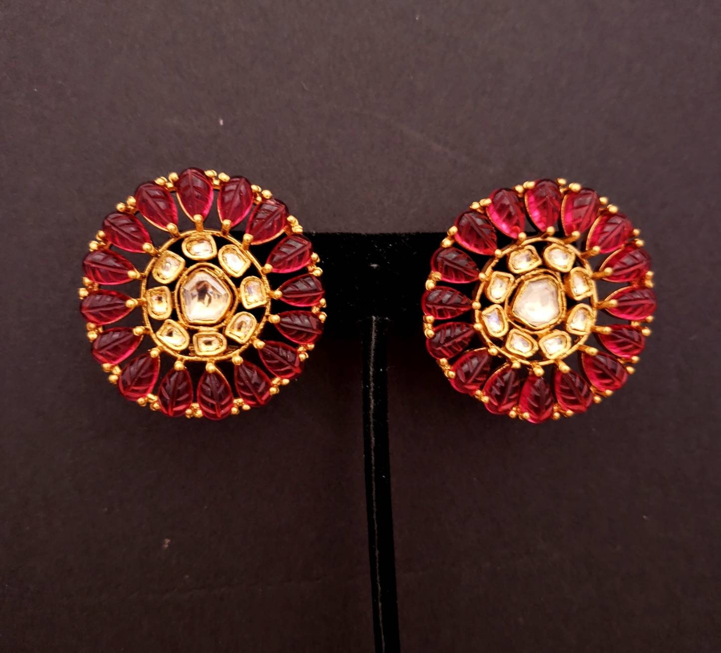 Red circle cluster earrings, Indian kundan stud earrings, Indian ...