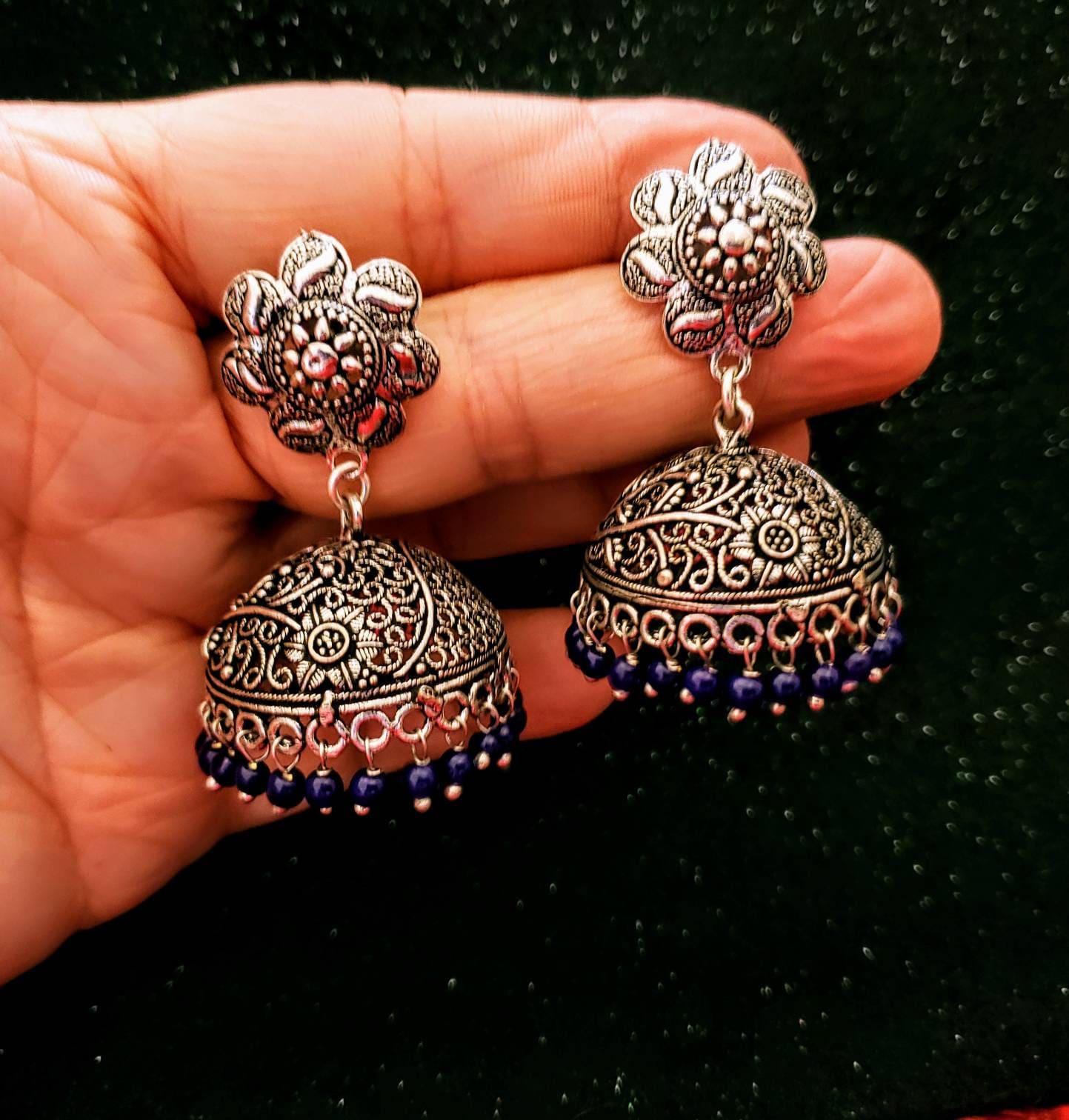 India earrings, Indian jewelry, Indian jhumka earrings, blue jhumka