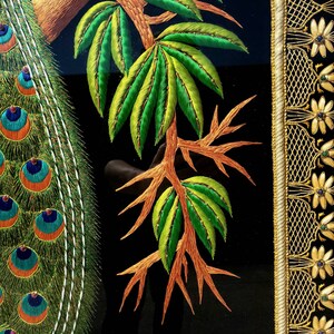 Large Hand Embroidered Peacock Wall Art: Zardozi India Decor image 9